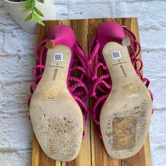 LARROUDÉ X WOMANIZER + Chiara Sandal in Fuchsia Leather braided Heeled Size 8 - Picture 5 of 11